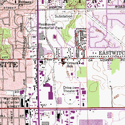 Topographic Map of Crouch Elementary School, IN