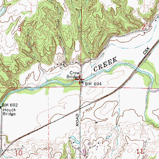 Topographic Map of Crow Bridge, IN