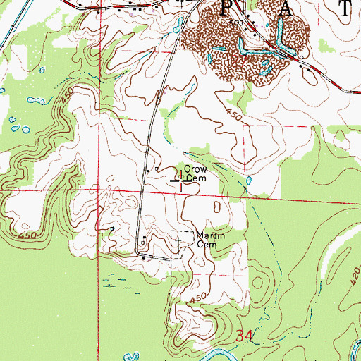 Topographic Map of Crow Cemetery, IN