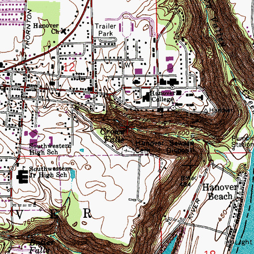 Topographic Map of Crowe Falls, IN