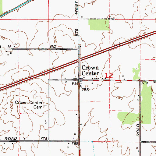 Topographic Map of Crown Center, IN