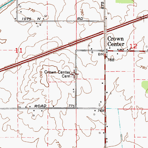 Topographic Map of Crown Center Cemetery, IN