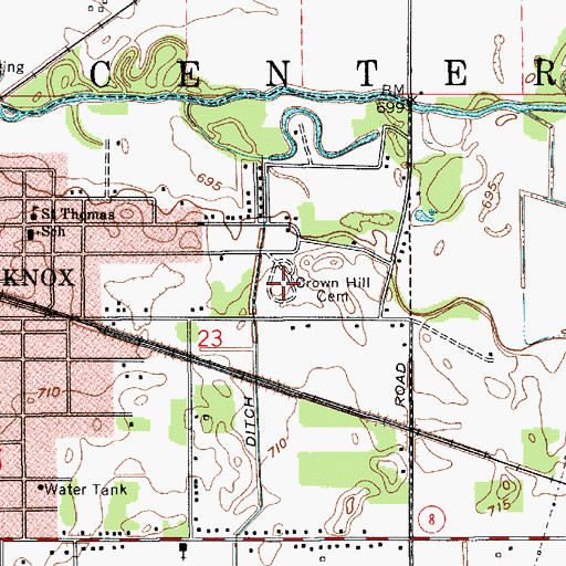 Topographic Map of Crown Hill Cemetery, IN