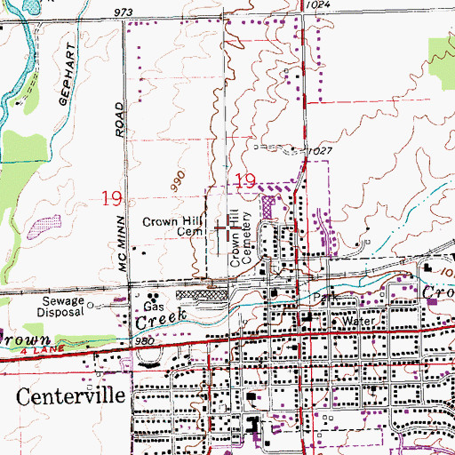 Topographic Map of Crown Hill Cemetery, IN