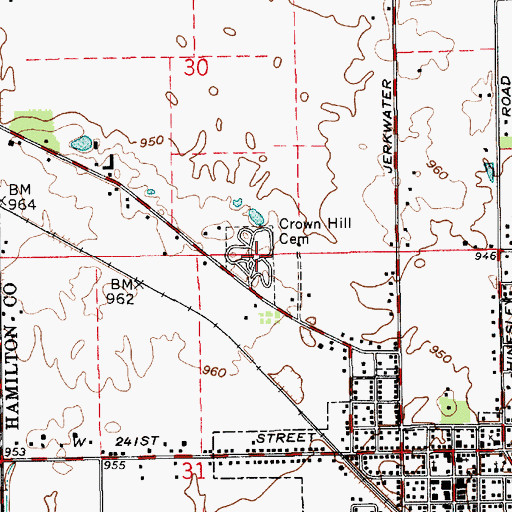 Topographic Map of Crown View Cemetery, IN