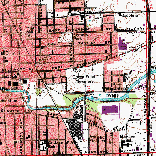 Topographic Map of Crown Point Cemetery, IN