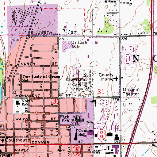 Topographic Map of Crownland Cemetery, IN