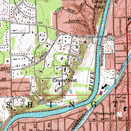 Topographic Map of Crows Nest, IN