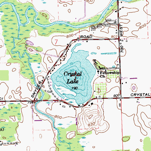 Topographic Map of Crystal Lake, IN