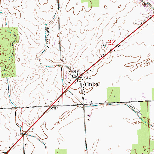 Topographic Map of Cuba, IN