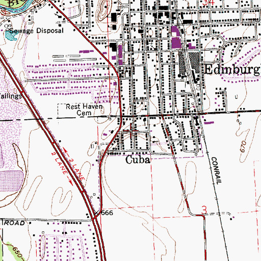 Topographic Map of Cuba, IN