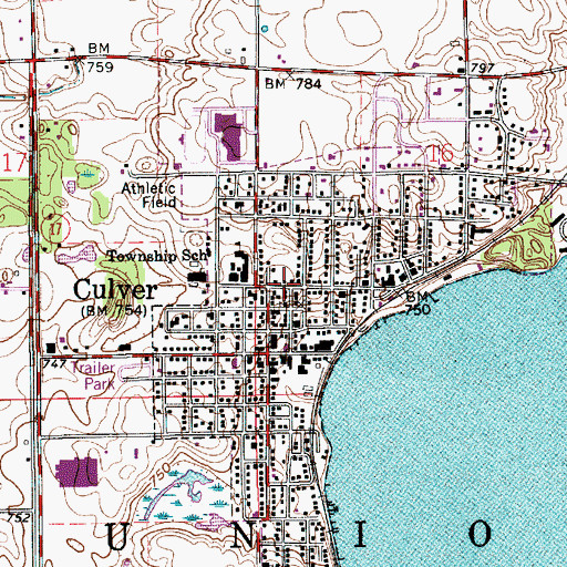 Topographic Map of Culver, IN