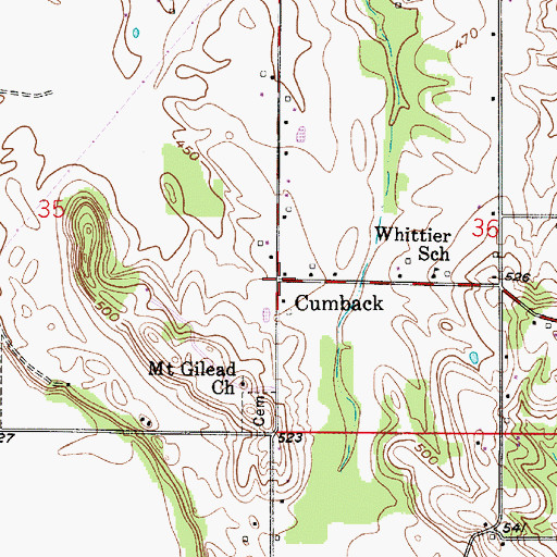 Topographic Map of Cumback, IN