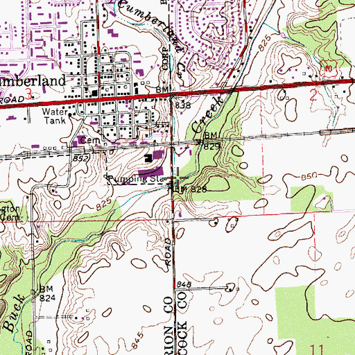 Topographic Map of Cumberland Creek, IN