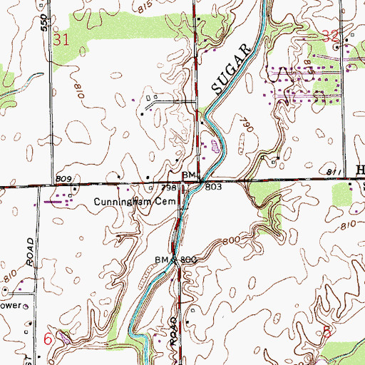 Topographic Map of Cummingham Cemetery, IN