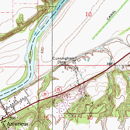 Topographic Map of Cunningham Cemetery, IN