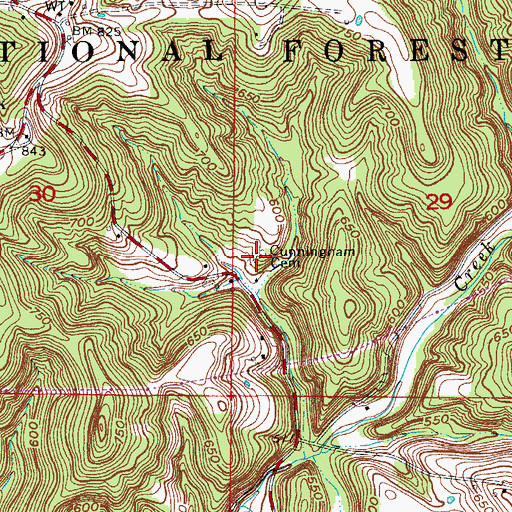 Topographic Map of Cunningham Cemetery, IN