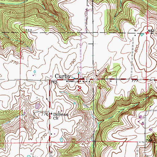 Topographic Map of Curby, IN