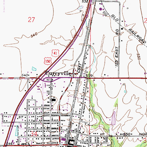 Topographic Map of Curryville, IN