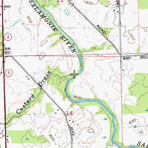 Topographic Map of Custard Drain, IN