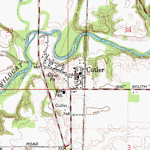 Topographic Map of Cutler, IN