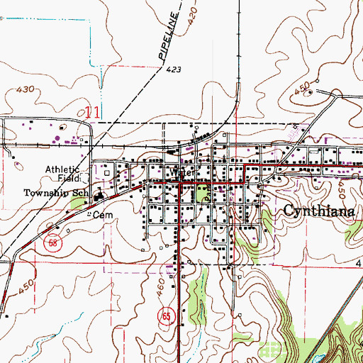 Topographic Map of Cynthiana, IN