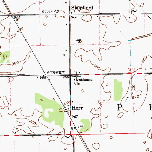 Topographic Map of Cynthiana Church, IN