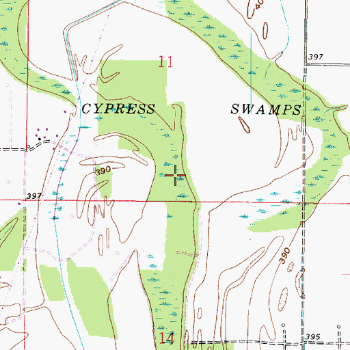 Topographic Map of Cypress Swamps, IN