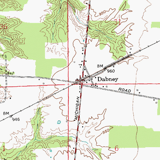 Topographic Map of Dabney, IN