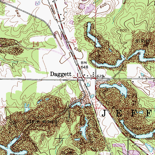 Topographic Map of Daggett, IN