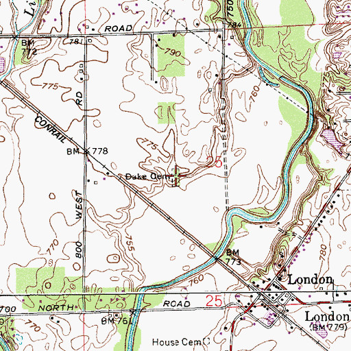 Topographic Map of Dake Cemetery, IN