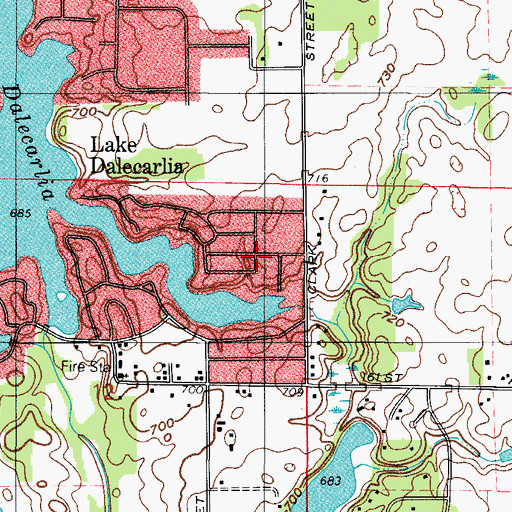 Topographic Map of Lake Dalecarlia, IN