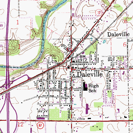Topographic Map of Daleville, IN