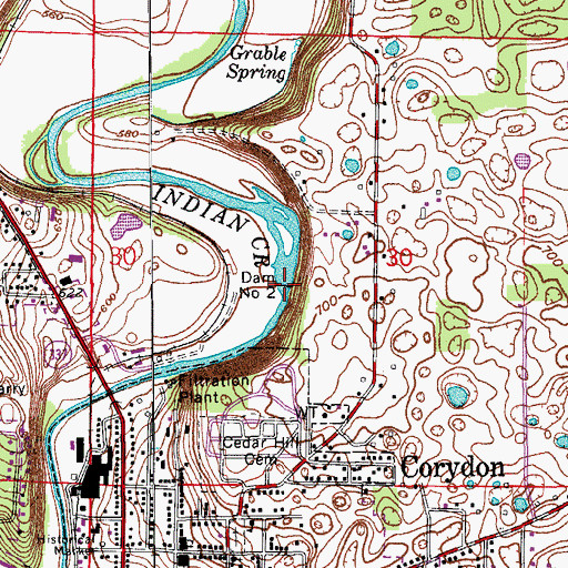 Topographic Map of Corydon Water Works Dam Number 1, IN