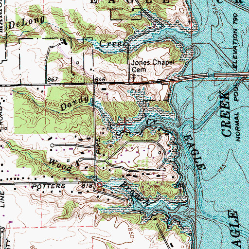 Topographic Map of Dandy Creek, IN