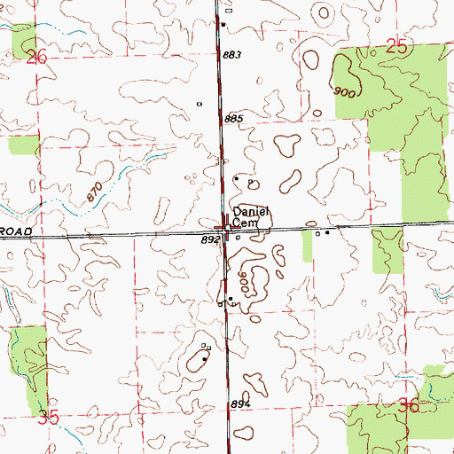 Topographic Map of Daniel Cemetery, IN