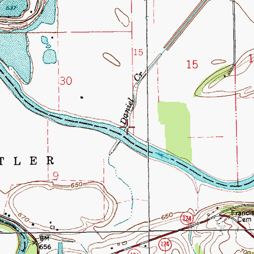 Topographic Map of Daniel Creek, IN