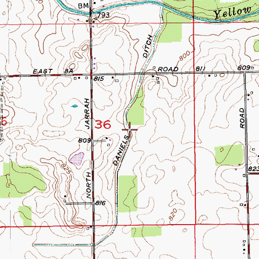 Topographic Map of Daniels Ditch, IN