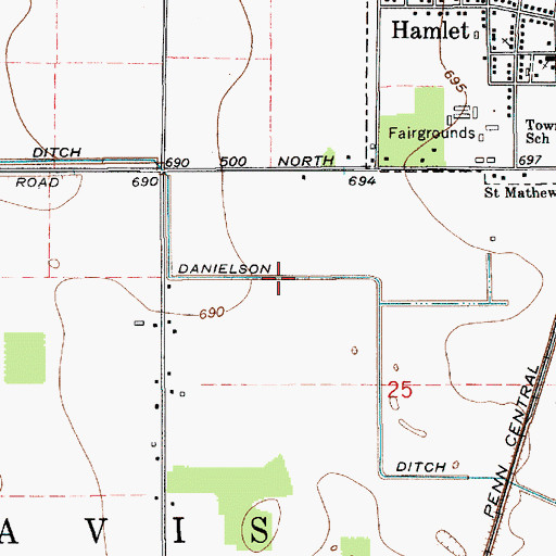 Topographic Map of Danielson Ditch, IN