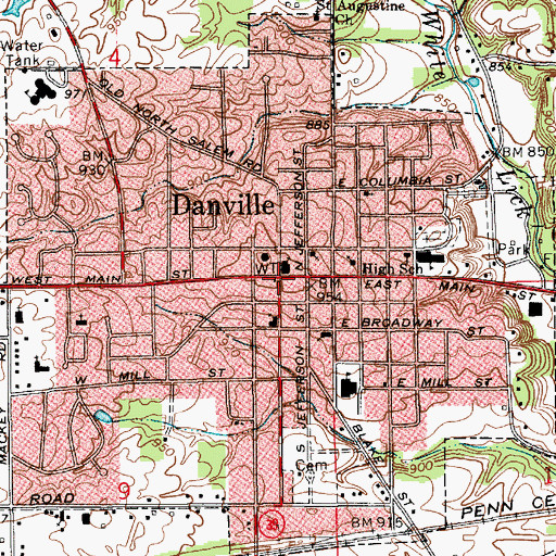 Topographic Map of Danville, IN