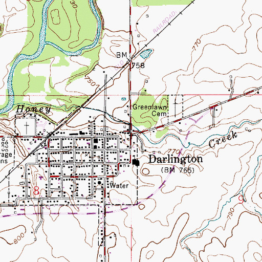 Topographic Map of Darlington, IN
