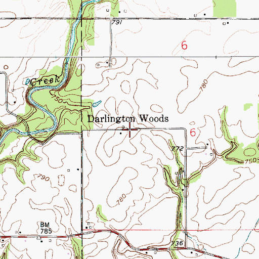 Topographic Map of Darlington Woods, IN