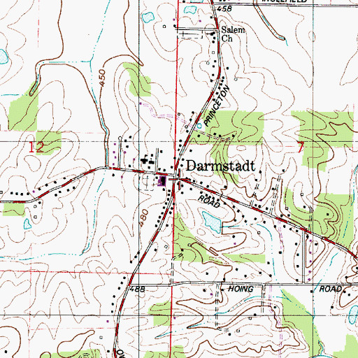 Topographic Map of Darmstadt, IN