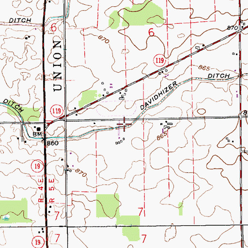 Topographic Map of Davidhizer Ditch, IN