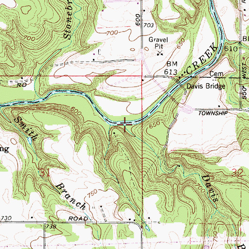 Topographic Map of Davis Branch, IN