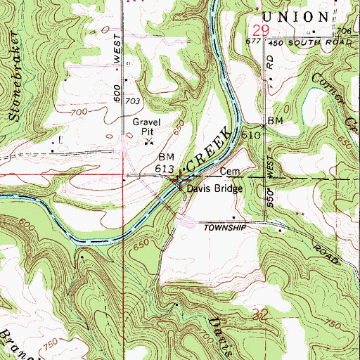 Topographic Map of Davis Bridge, IN
