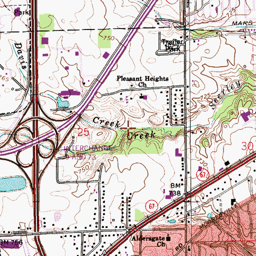 Topographic Map of Davis Creek, IN
