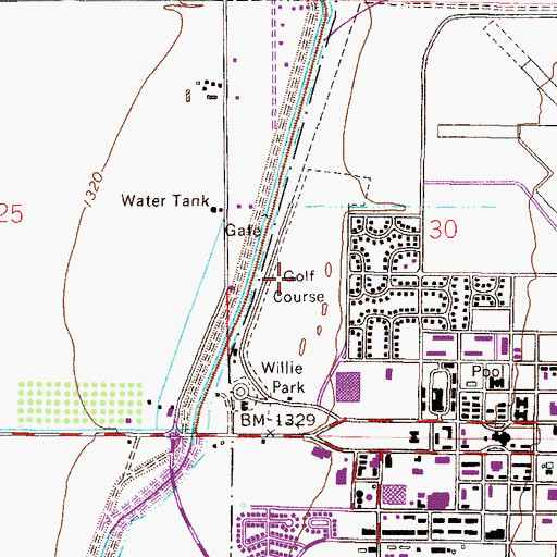 Topographic Map of Williams Air Force Base Golf Course, AZ