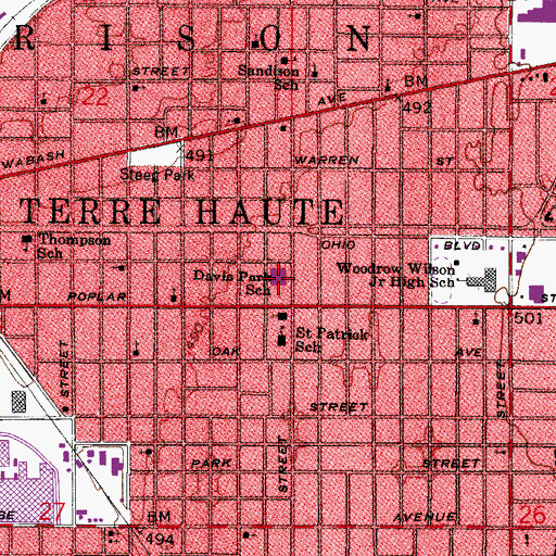 Topographic Map of Davis Park Elementary School, IN