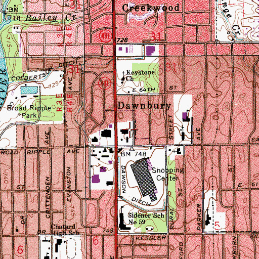 Topographic Map of Dawnbury, IN